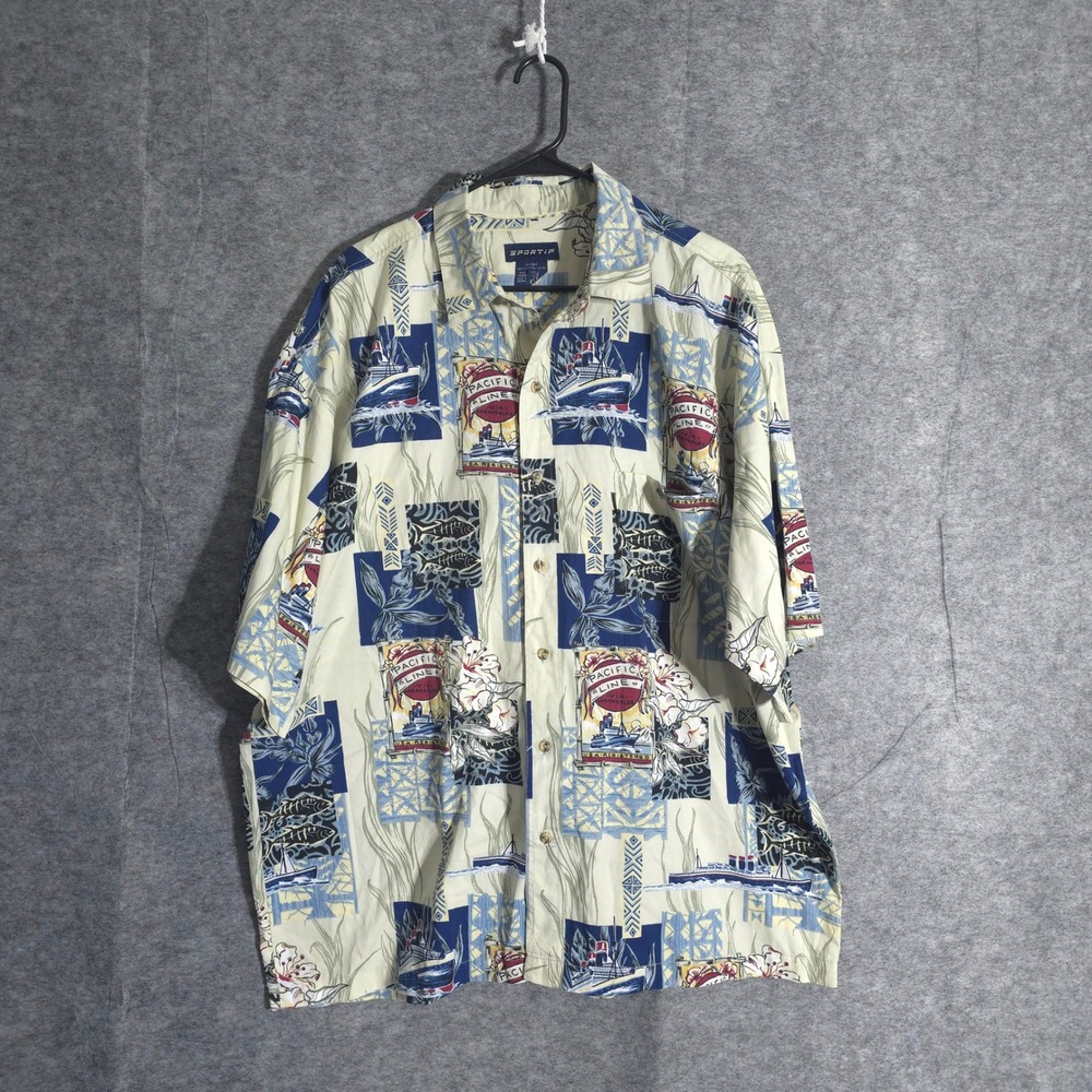 Sportif Hawaiian Shirt Men's XXL Tropical Vacation Ship Short Sleeve All Over
